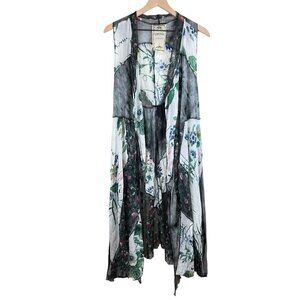 Vintage Concept Patchwork Floral Printed Sleeveless Cardigan Vest